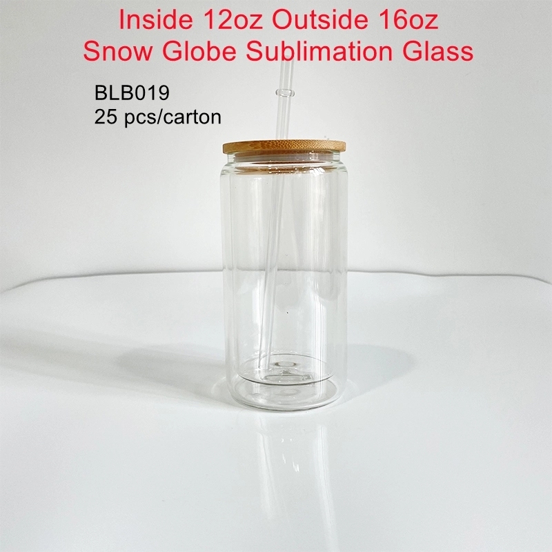 25 Pack China Warehouse 12oz 15oz 20oz Sublimation Blanks Glass Jar Cup Glass Water Bottle Pre Drilled Snow Globe Double Wall Glass Can With Bamboo Lid And Plastic Straw