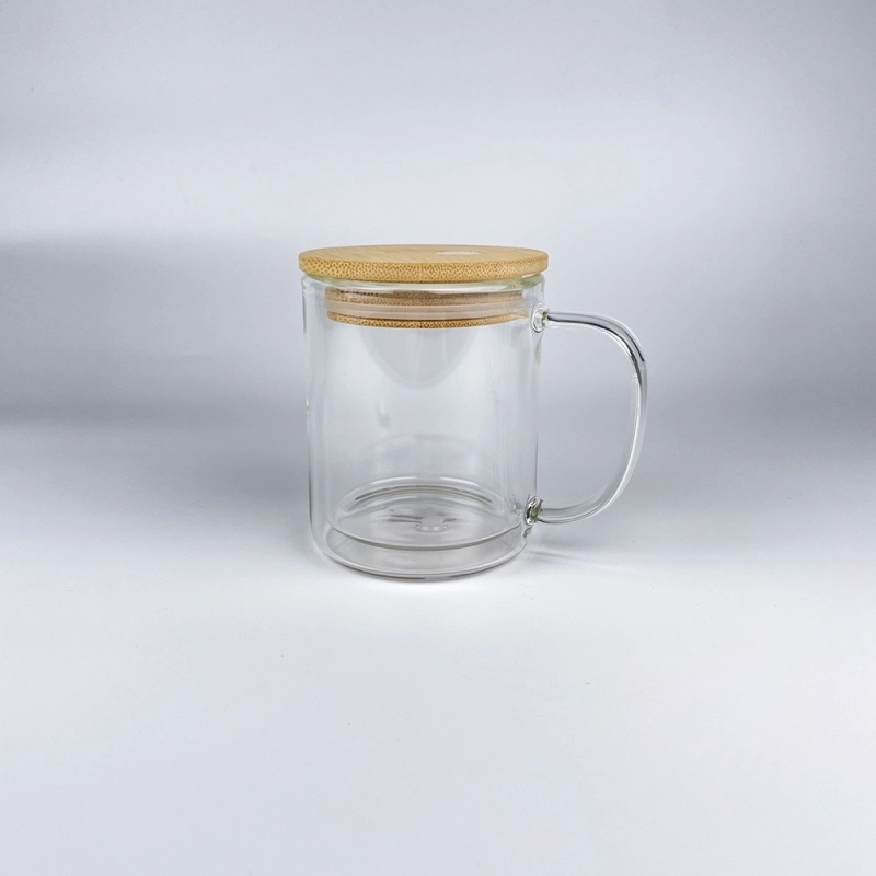 25 Pack China Warehouse 9oz 11oz 15oz Clear Sublimatable Glass Coffee Mug Glass Water Bottle Glass Can Cup with Handle and Pre Drilled Hole
