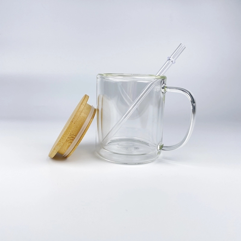25 Pack China Warehouse 9oz 11oz 15oz Clear Sublimatable Glass Coffee Mug Glass Water Bottle Glass Can Cup with Handle and Pre Drilled Hole