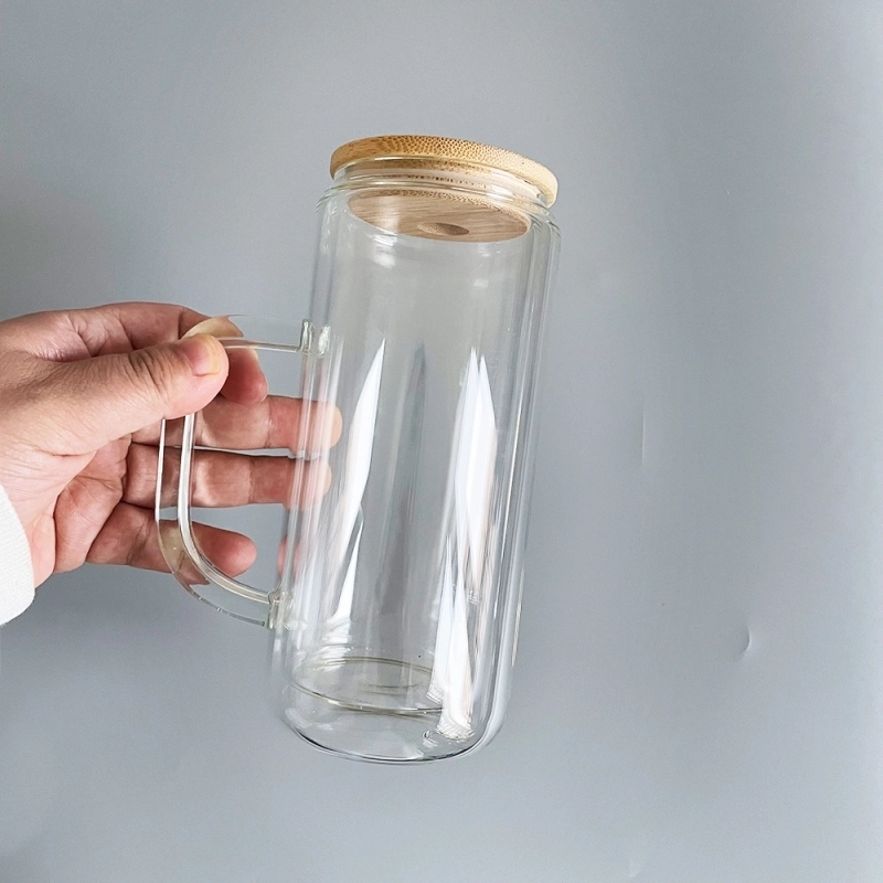 25 Pack China Warehouse 12oz 15oz 20oz Pre Drilled Hole Glass Jar Double Wall Glass Can Snow Globe Glass Mug Glass Bottle Cup With Handle