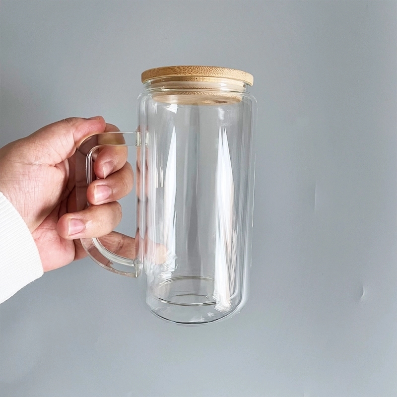 25 Pack China Warehouse 12oz 15oz 20oz Pre Drilled Hole Glass Jar Double Wall Glass Can Snow Globe Glass Mug Glass Bottle Cup With Handle