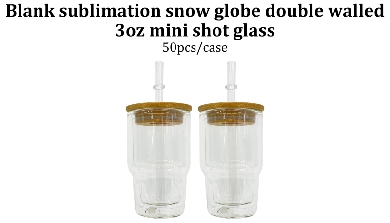 50 Pack China Warehouse 3oz Snow Globe Shot Glass Cup 3 oz Glass Tumbler With Pre-Drilled Hole and Plug