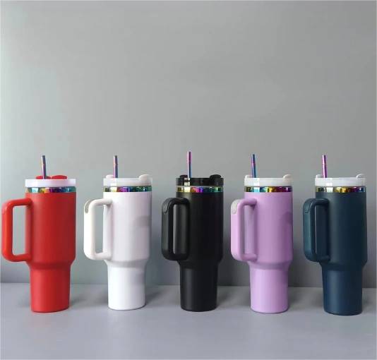 20 Pack USA Warehouse 40oz Rainbow H2.0 Tumblers Powder Coat Quencher Tumbler 40 oz Stainless Steel Cup for Laser Engraving