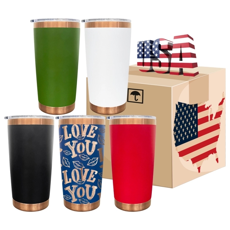 25 Pack USA Warehouse 20oz Yeti Style powder coated copper underneath coffee car tumblers 20 oz Stainless Steel Cup with Magnetic lids for laser engraving