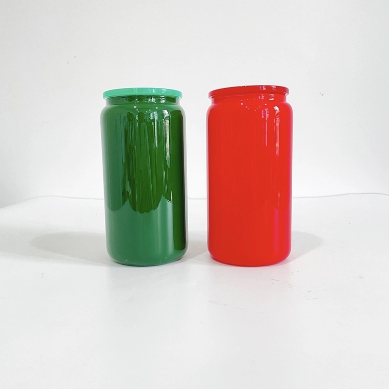 50 Pack USA Warehouse 16oz Christmas Green Red Mix Color Sublimation Glass Can Both Work for UV DTF Wraps