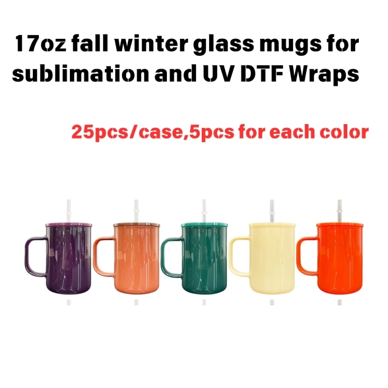 25 Pack USA Warehouse 17oz Blank Sublimation Glass Mugs for Coffee Hot Cocoa Pretty Warm Autumn Fall Winter Color Gass Cups for UV DTF Wraps