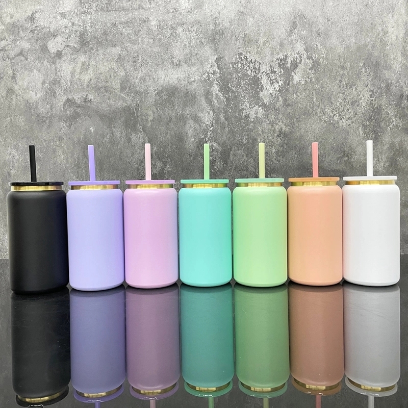 25 Pack USA Warehouse 16oz Gold Underneath Vacuum Insulated Stainless Steel Can 16 oz Cute Pudding Color Metal Cups for Laser Engraving