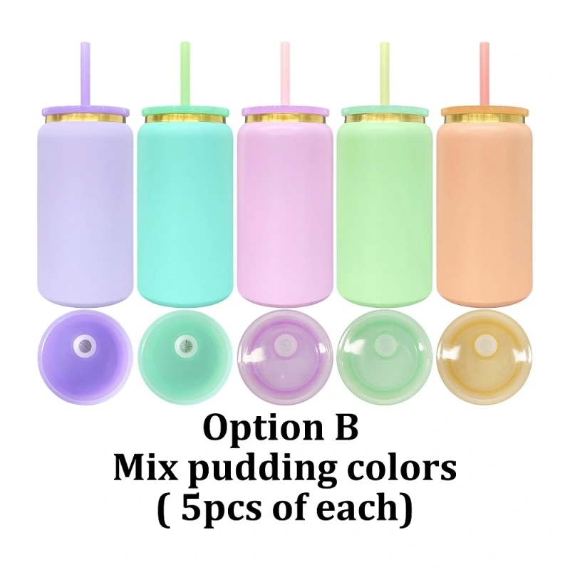 25 Pack USA Warehouse 16oz Gold Underneath Vacuum Insulated Stainless Steel Can 16 oz Cute Pudding Color Metal Cups for Laser Engraving