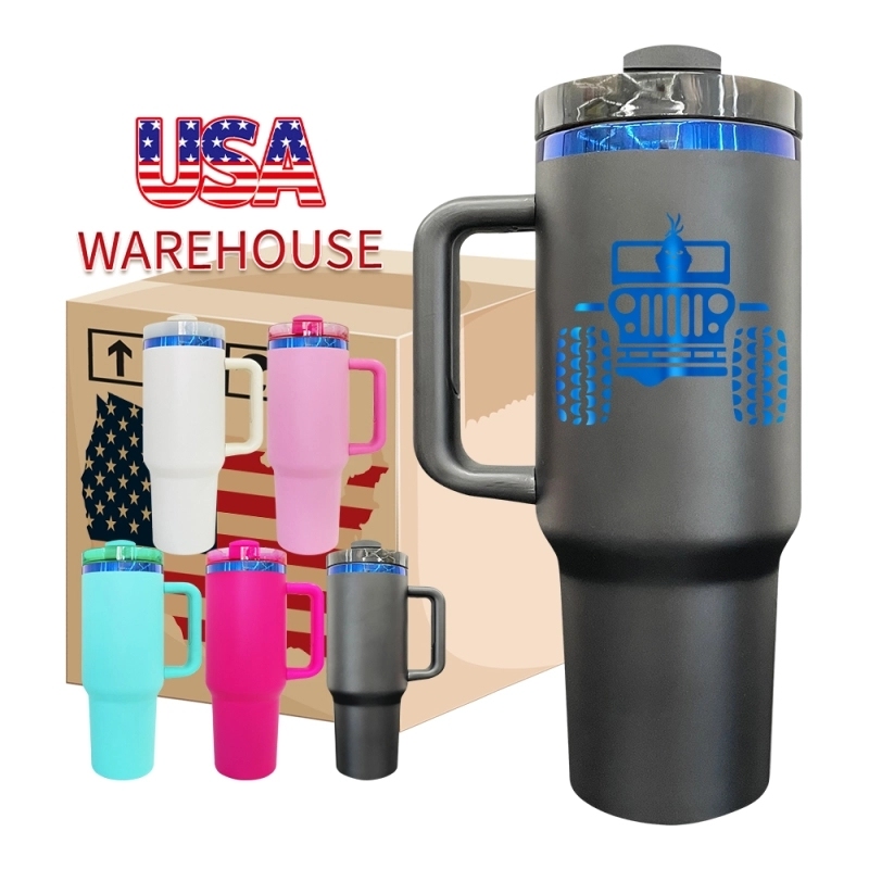 20 Pack USA Warehouse 40oz Blue Underneath Mix Color Powder Coat H2.0 Quencher Tumblers 40 oz Stainless Steel Cup