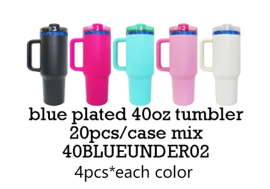 20 Pack USA Warehouse 40oz Blue Underneath Mix Color Powder Coat H2.0 Quencher Tumblers 40 oz Stainless Steel Cup