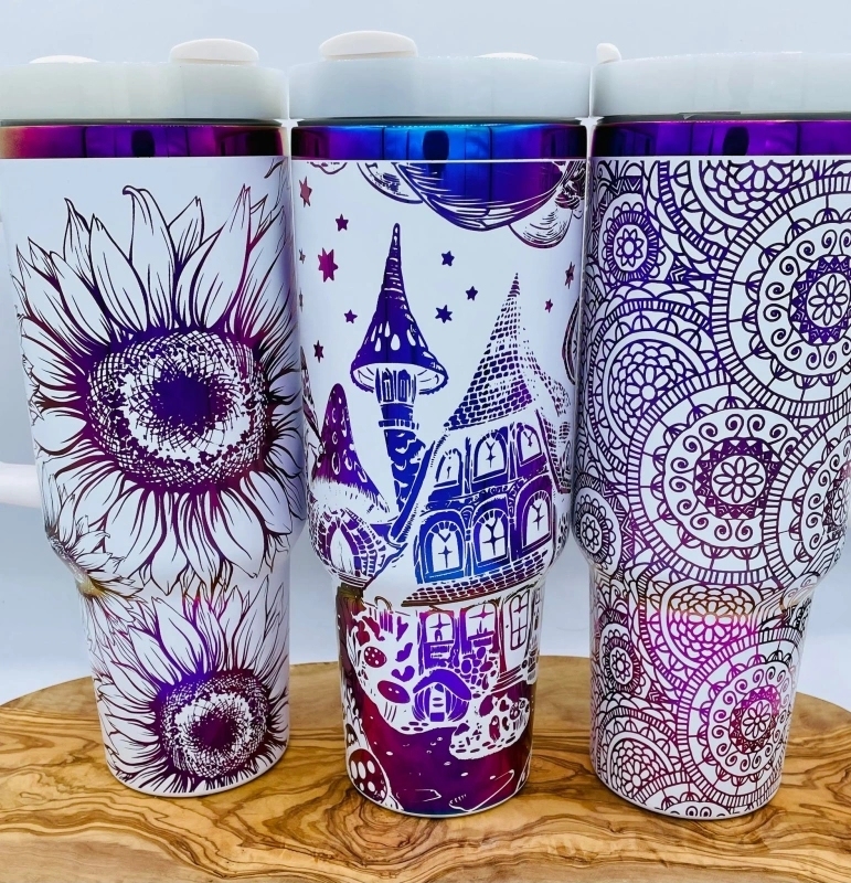 20 Pack USA Warehouse H2.0 40oz Purple Underneath Powder Coated Quencher Tumblers 40 oz Stainless Steel Cup