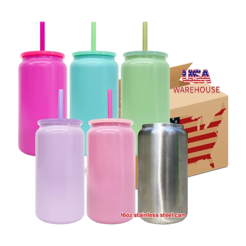 25 Pack USA Warehouse 16oz Vacuum Insulated Candy Colored Stainless Steel Can 16 oz Cup for Sublimation