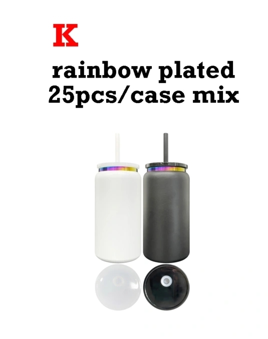 25 Pack USA Warehouse 16oz Rainbow Plated Vacuum Insulated Stainless Steel Can 16oz Stainless Steel Cup