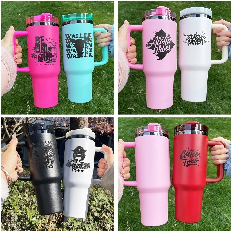20 Pack USA Warehouse H2.0 40oz Power Coated Mirror Black Plated Tumbler 40 oz Stainless Steel Cup For Laser Engraving