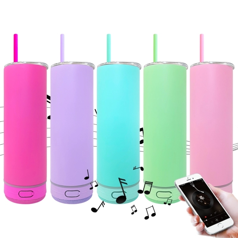 25 Pack USA Warehouse Macaron Colors 20oz Sublimation Blanks Straight Music Player Bluetooth Speaker Tumbler 20 oz Stainless Steel Cup