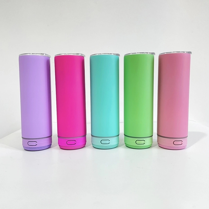 25 Pack USA Warehouse Macaron Colors 20oz Sublimation Blanks Straight Music Player Bluetooth Speaker Tumbler 20 oz Stainless Steel Cup