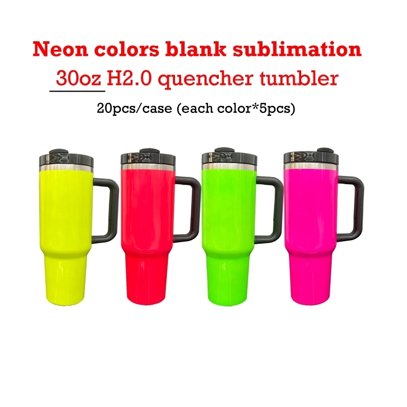 20 Pack USA Warehouse H2.0 30oz 40oz Stainless Steel Cup Neon Colors Blank Sublimation Quencher Tumbler