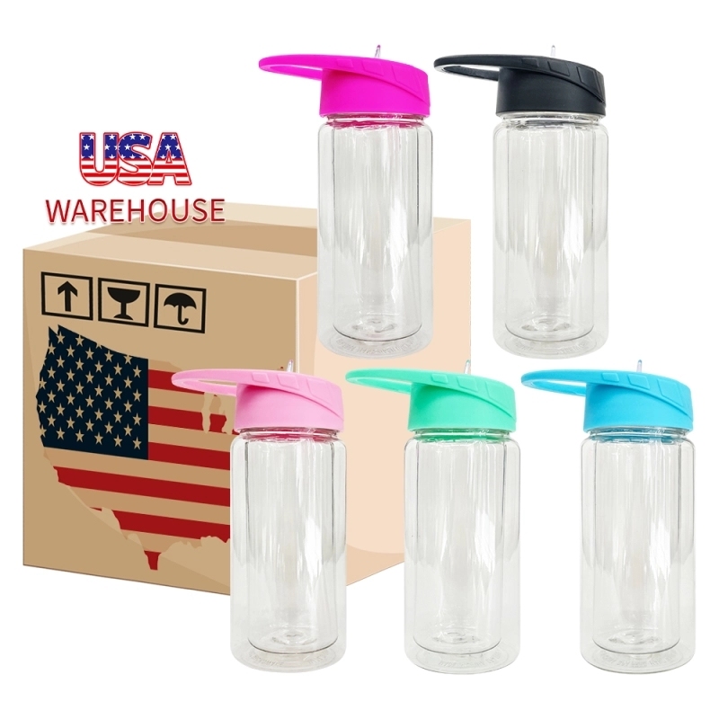 50 Pack USA Warehouse 10oz Double Walled Plastic Water Bottles For 10 oz Snow Globes Cup With Pre Drilled Hole And Plug
