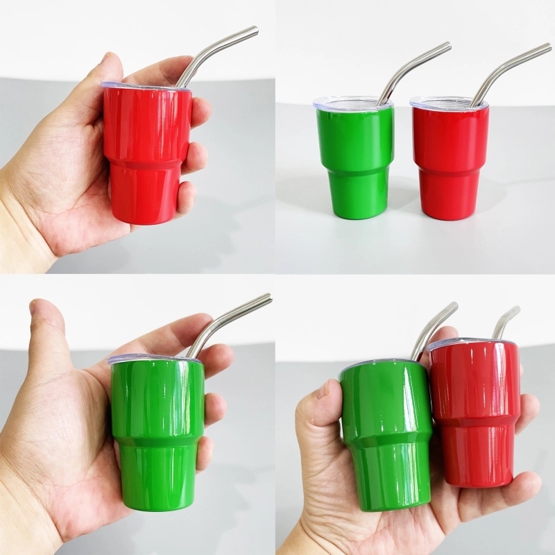 USA Warehouse 2oz Christmas Mini Tumblers Shot Glass  2 oz Glass Cup With Lid And Straw For DIY Sublimation Printing