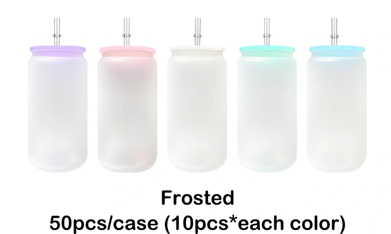 50 Pack USA Warehouse Blank Sublimation 16oz Frosted Clear Glass Can 16 oz Glass Cup With PP Lids