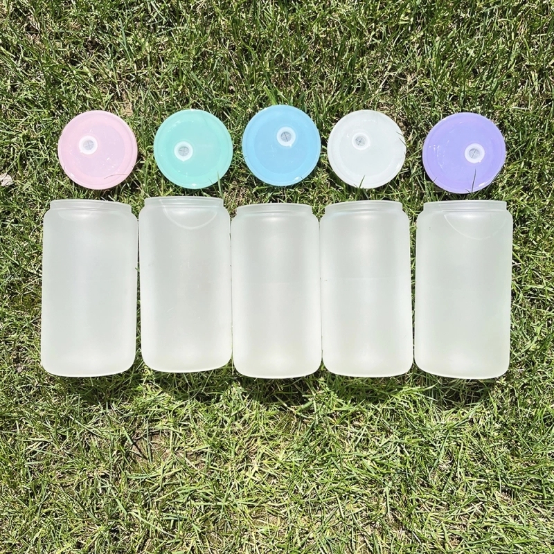 50 Pack USA Warehouse Blank Sublimation 16oz Frosted Clear Glass Can 16 oz Glass Cup With PP Lids
