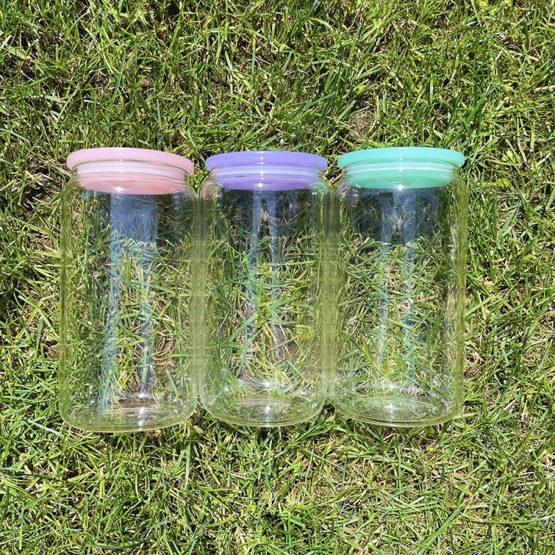 50 Pack USA Warehouse Blank Sublimation 16oz Frosted Clear Glass Can 16 oz Glass Cup With PP Lids