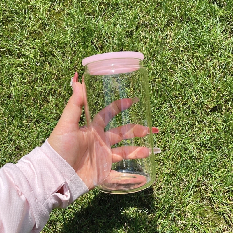 50 Pack USA Warehouse Blank Sublimation 16oz Frosted Clear Glass Can 16 oz Glass Cup With PP Lids
