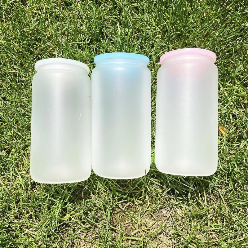 50 Pack USA Warehouse Blank Sublimation 16oz Frosted Clear Glass Can 16 oz Glass Cup With PP Lids