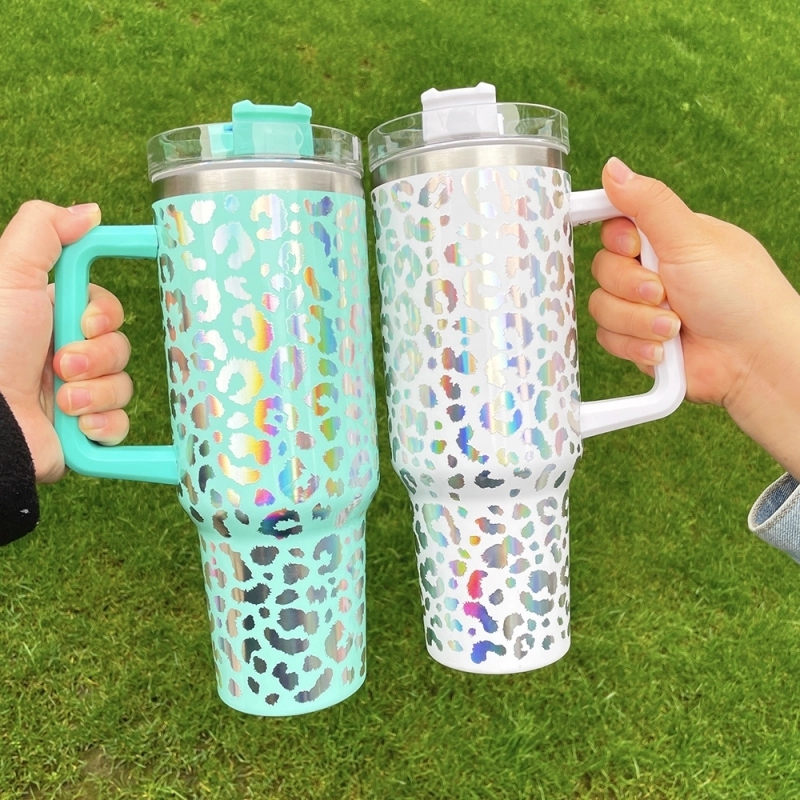 20 Pack USA Warehouse H1.0 40oz 3D Holographic Leopard Laser Travel Mug Tumbler 40 oz Stainless Steel Cup With Handle