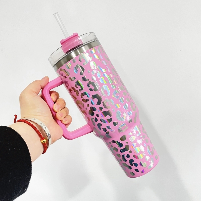 20 Pack USA Warehouse H1.0 40oz 3D Holographic Leopard Laser Travel Mug Tumbler 40 oz Stainless Steel Cup With Handle
