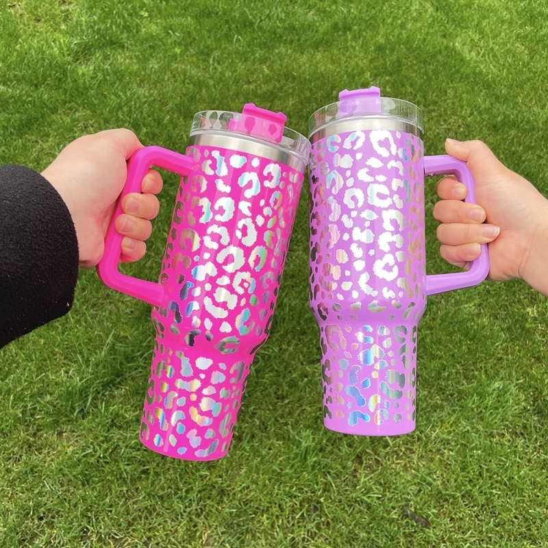 20 Pack USA Warehouse H1.0 40oz 3D Holographic Leopard Laser Travel Mug Tumbler 40 oz Stainless Steel Cup With Handle