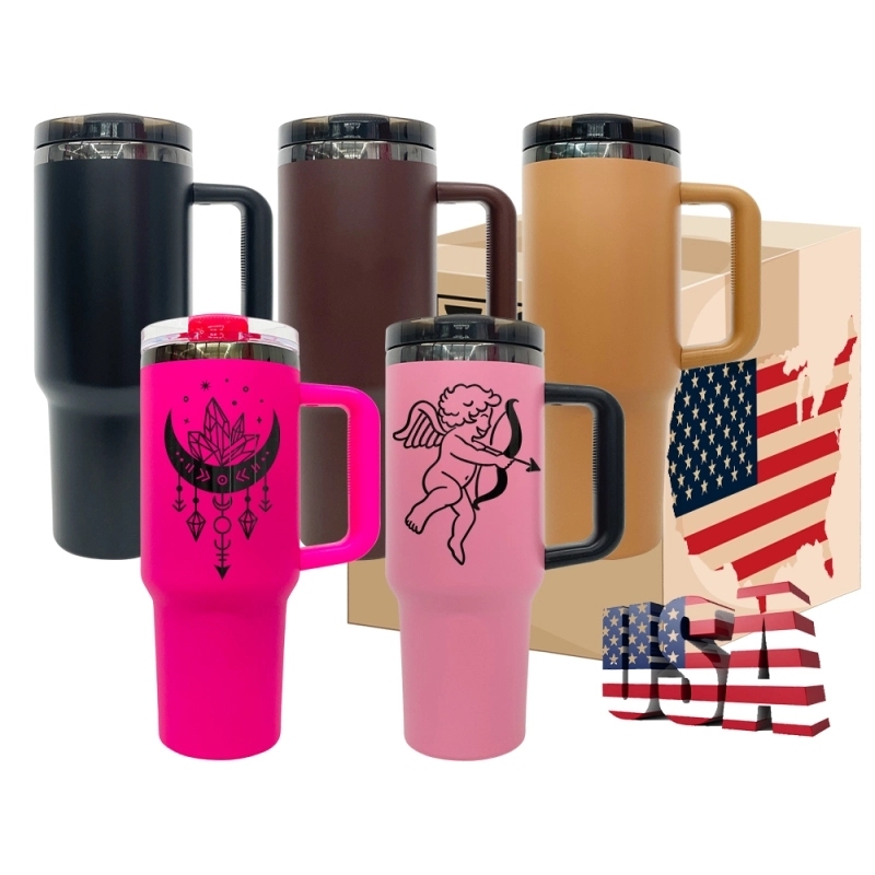 20 Pack USA Warehouse 40oz Black Plate Protour Lid Quencher Tumblers 40 oz Stainless Steel Cup for Laser Engraving