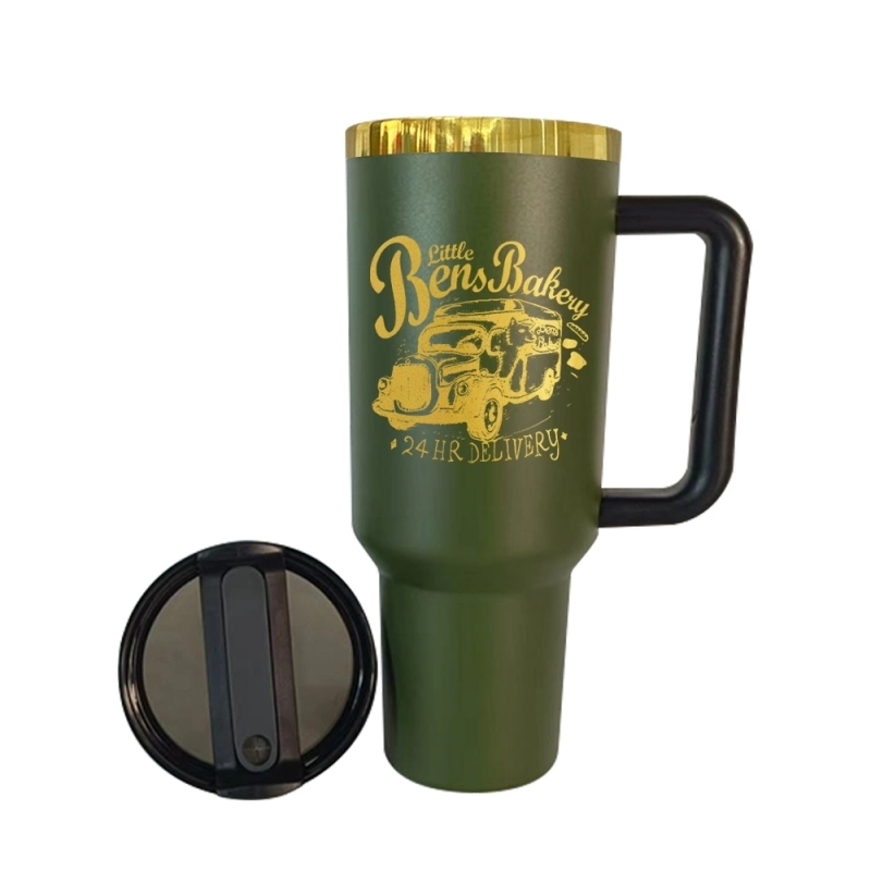 20 Pack USA Warehouse 40oz Army Green Color Powder Coating Double Wall Stainless Steel Gold Plated Underneath Tumblers 40 oz Stainless Steel Cup for Laser Engraving