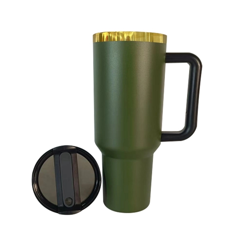20 Pack USA Warehouse 40oz Army Green Color Powder Coating Double Wall Stainless Steel Gold Plated Underneath Tumblers 40 oz Stainless Steel Cup for Laser Engraving