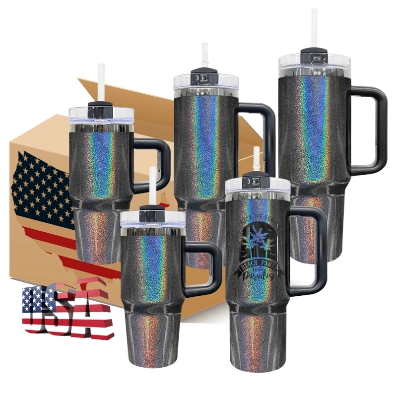 20 25 Pack USA Warehouse14oz/30oz/40oz Midnight Glitz Black Mirror Holographic Shimmer Quencher Tumblers for Laser Engraving