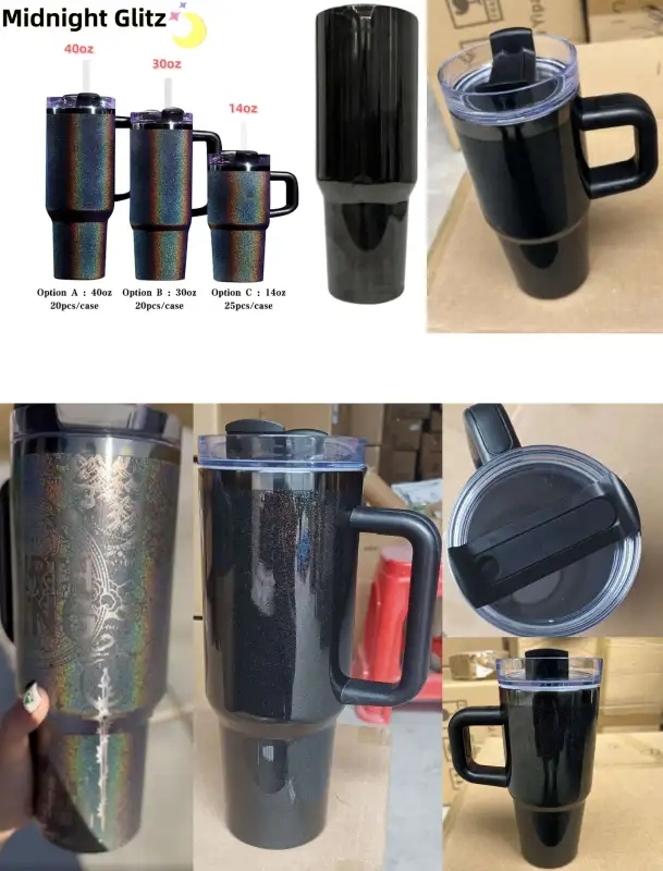 20 25 Pack USA Warehouse14oz/30oz/40oz Midnight Glitz Black Mirror Holographic Shimmer Quencher Tumblers for Laser Engraving