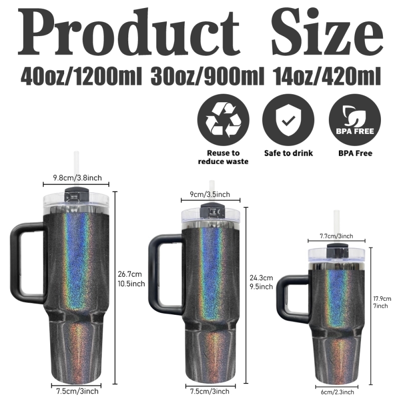 20 25 Pack USA Warehouse14oz/30oz/40oz Midnight Glitz Black Mirror Holographic Shimmer Quencher Tumblers for Laser Engraving