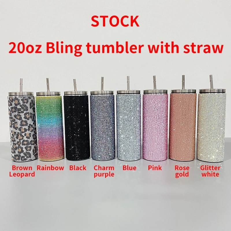 25 Pack USA Warehouse 20oz Rhinestone Bling Stainless Steel Tumblers