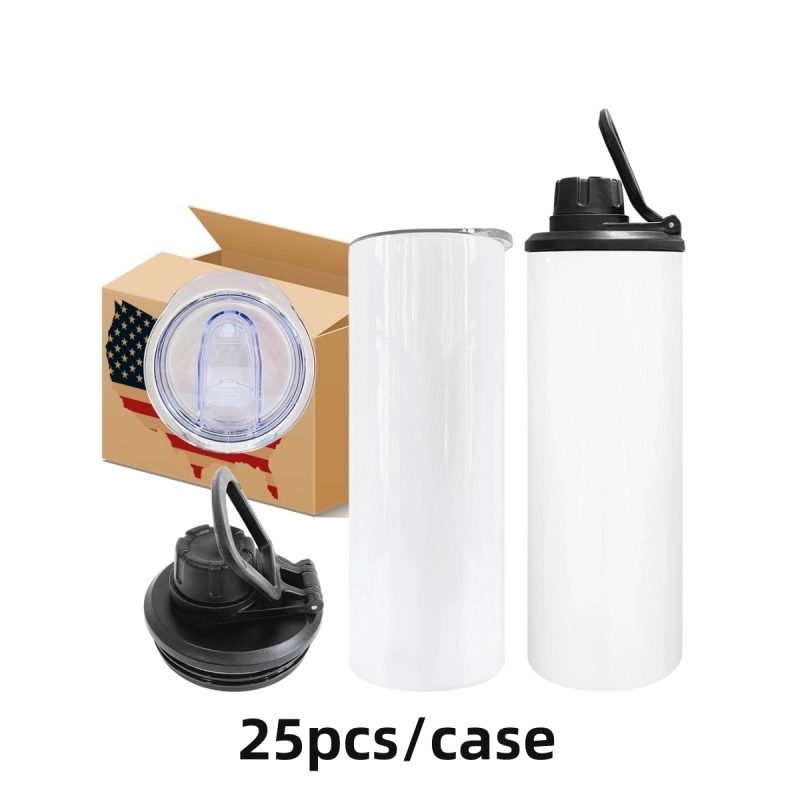 25 Pack USA Warehouse SGST2001 20oz Blank Sublimation White Stainless Steel Straight Dual Lids Tumbler With Handle Lid And Slide Lid