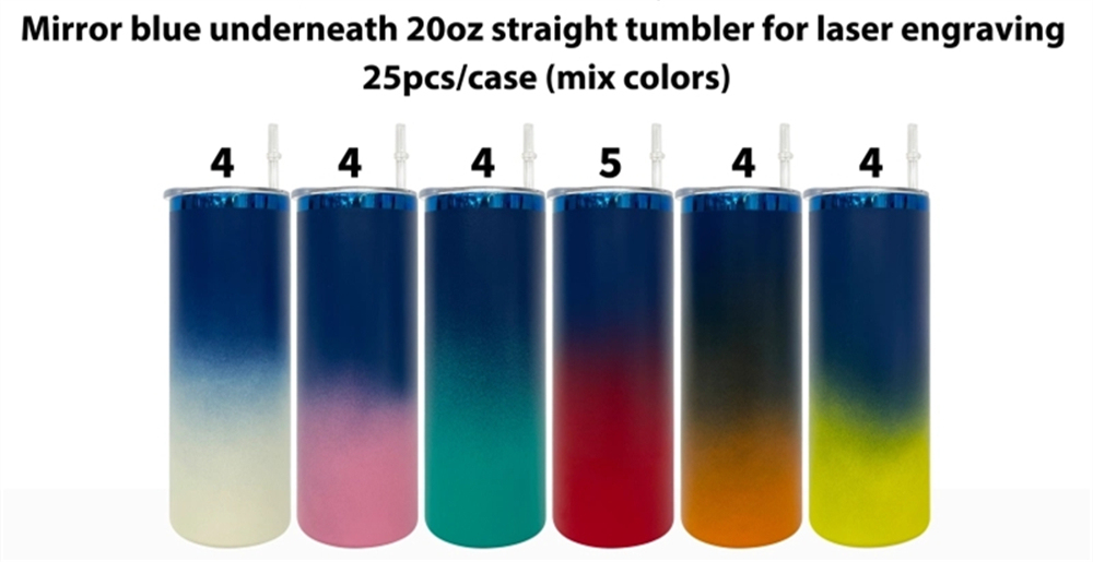 25 Pack USA Warehouse Mirror Blue Plated Underneath 20oz Straight Stainless Steel Tumbler for Laser Engraving