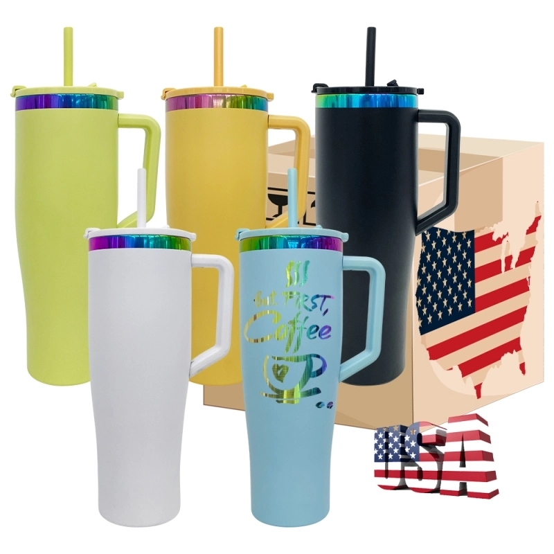 20 Pack USA Warehouse NEW STYLE Curved 40oz Tumbler 40 oz Stainless Steel Cup with Rainbow Underneath for Laser Engraving