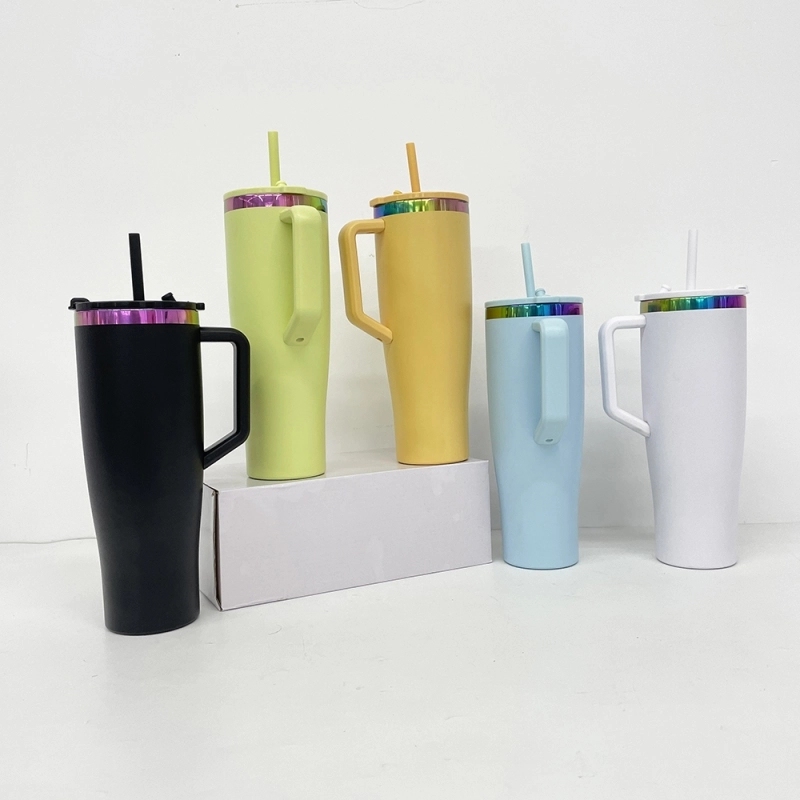 20 Pack USA Warehouse NEW STYLE Curved 40oz Tumbler 40 oz Stainless Steel Cup with Rainbow Underneath for Laser Engraving