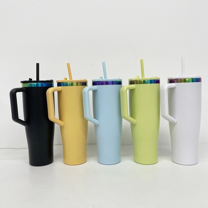 20 Pack USA Warehouse NEW STYLE Curved 40oz Tumbler 40 oz Stainless Steel Cup with Rainbow Underneath for Laser Engraving