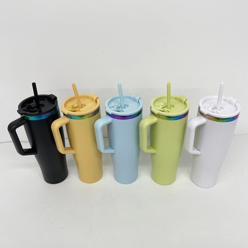 20 Pack USA Warehouse NEW STYLE Curved 40oz Tumbler 40 oz Stainless Steel Cup with Rainbow Underneath for Laser Engraving
