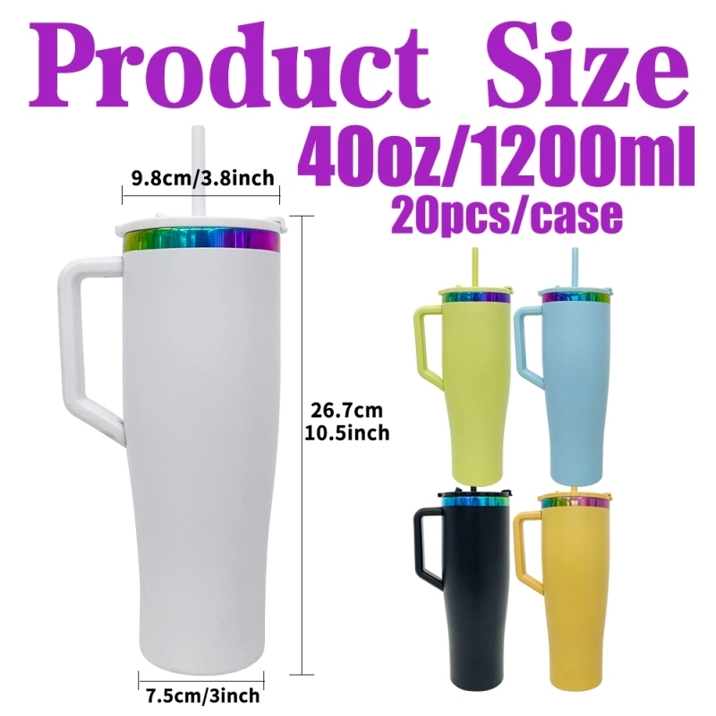 20 Pack USA Warehouse NEW STYLE Curved 40oz Tumbler 40 oz Stainless Steel Cup with Rainbow Underneath for Laser Engraving
