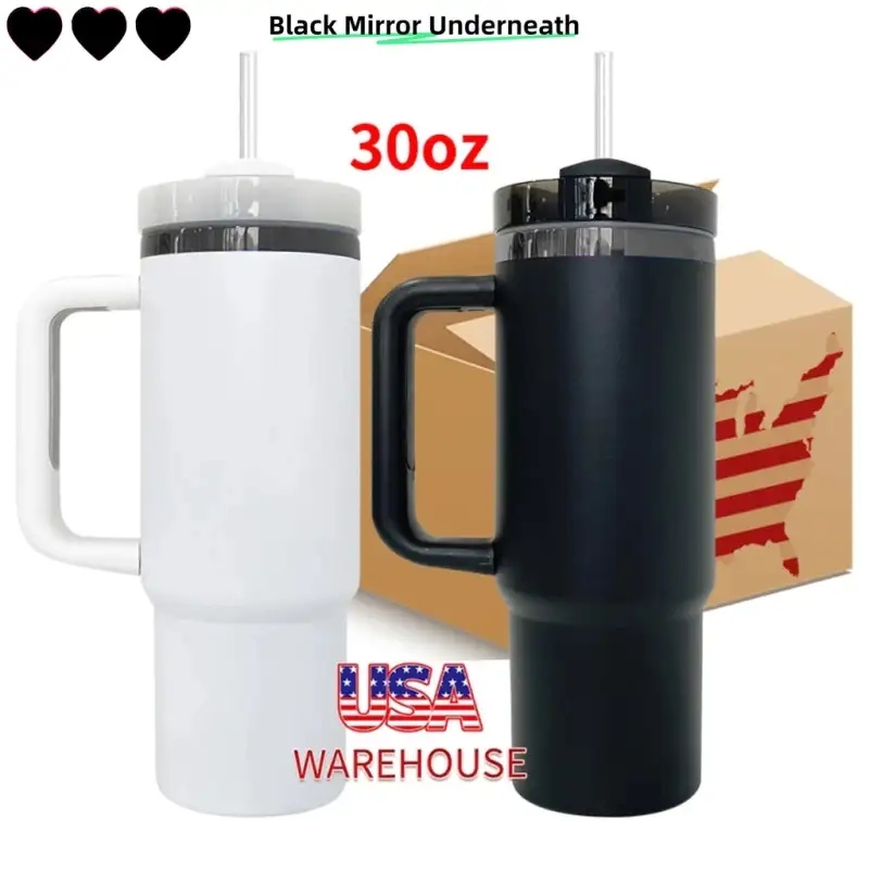 20 Pack USA Warehouse 30oz H2.0 Mirror Black Plated Undertean Powder Coating Tumblers 30 oz Stainless Steel Cup for Laser Engraving