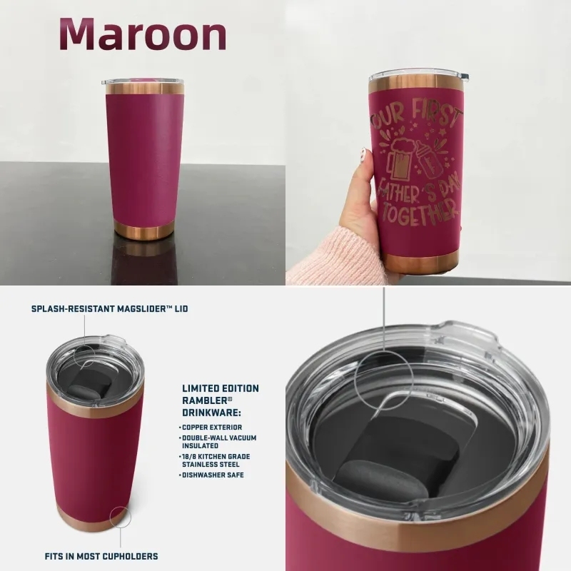 25 Pack USA Warehouse 20oz Copper Powder Coat Coffee Mug Cups 20 oz Stainless Steel Cup with Magnetic Slide Lids for Laser Engraving