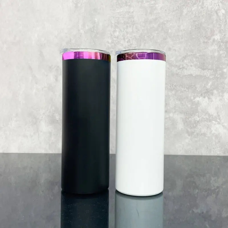 25 Pack USA Warehouse 20oz Mirror Purple Plate Powder Coat Straight Skinny Tumblers 20 oz Stainless Steel Cup for Laser Engraving