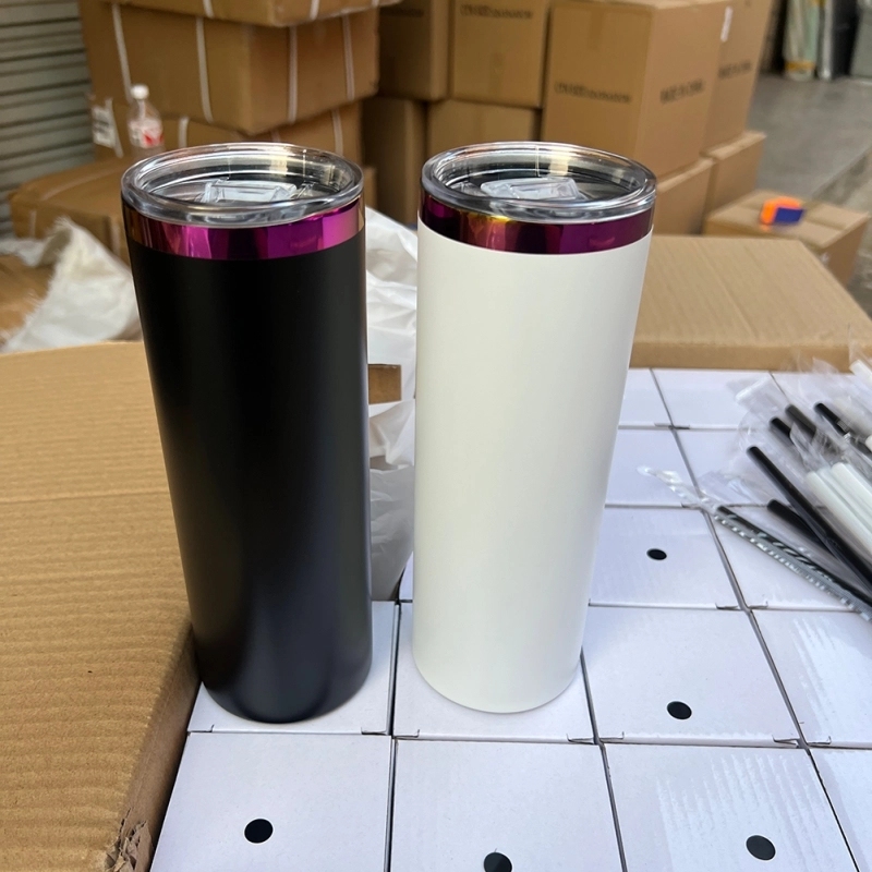 25 Pack USA Warehouse 20oz Mirror Purple Plate Powder Coat Straight Skinny Tumblers 20 oz Stainless Steel Cup for Laser Engraving