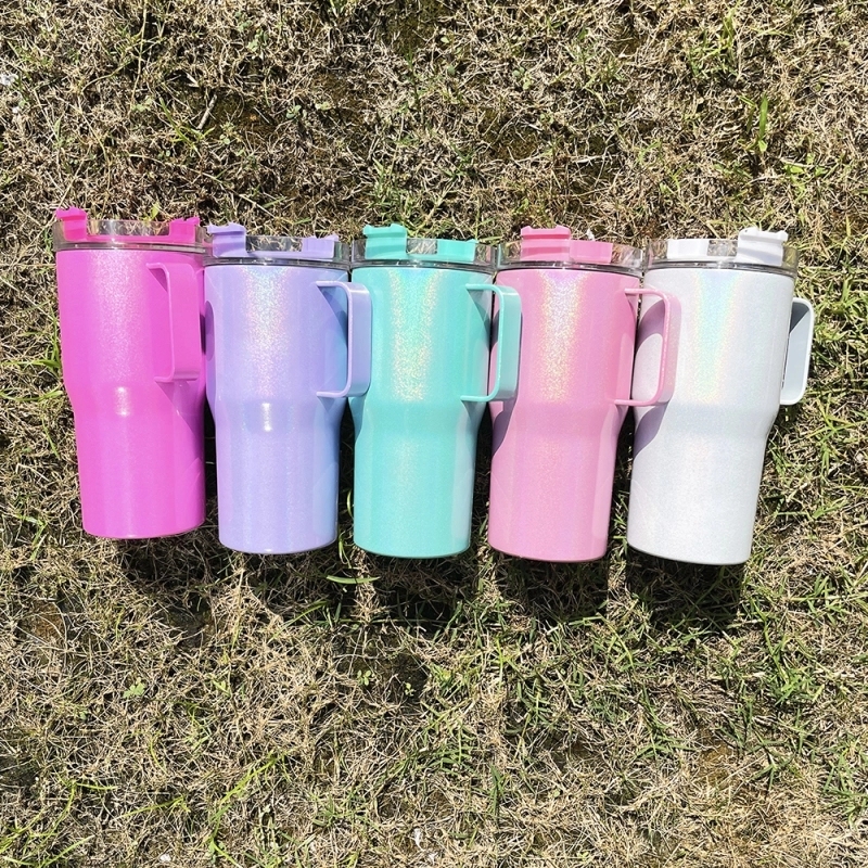 25 Pack USA Warehouse Newest Style Sublimation 20oz Kids Sparkly Shimmer Stanley Tumbler with Handle